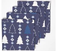 HOMESCAPES Serviettes de Noël Pays d'hiver, lot de 4, 100 % coton, bleu, 45 x 45 cm