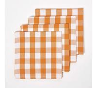 HOMESCAPES Serviettes de Table à Grands Carreaux Vichy, Lot de 4, Linge de Table en Coton uni, Orange