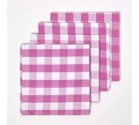 HOMESCAPES Serviettes de Table à Grands Carreaux Vichy, Lot de 4, Linge de Table en Coton uni, Rose