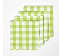 HOMESCAPES Serviettes de Table à Grands Carreaux Vichy, Lot de 4, Linge de Table en Coton uni, Vert