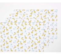 HOMESCAPES Set de table de Noël Cerf majestueux, lot de 4, 100% coton, gris-jaune, 30 x 45 cm