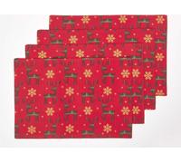 HOMESCAPES Set de table de Noël renne, set de 4, 100% coton, rouge, 30 x 45 cm