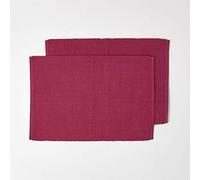 HOMESCAPES Set de Table Lavable rectangulaire - Lot de 2, Dessous de Table 100% Coton uni Prune, 33 x 50 cm