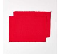 HOMESCAPES Set de Table Lavable rectangulaire - Lot de 2, Dessous de Table 100% Coton uni Rouge, 33 x 50 cm