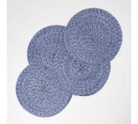 HOMESCAPES Set de Table Rond tressé, Set de Table Bleu, Lot de 4 Dessous de Table 40cm, Décoration de Table