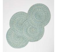 HOMESCAPES Set de Table Rond Vert d’Eau, Lot de 4 Dessous de Table tressé en Polyester 40 cm
