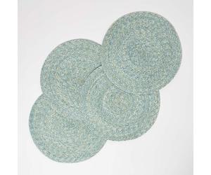HOMESCAPES Set de Table Rond Vert d’Eau, Lot de 4 Dessous de Table tressé en Polyester 40 cm