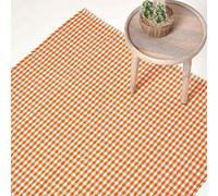 HOMESCAPES Tapis Carreaux Vichy en 100% Coton - Tapis rectangulaire tissé Main - Tapis Damier Orange 110x170 cm - Grand Tapis Salon ou Chambre