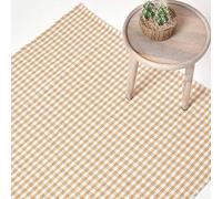 HOMESCAPES Tapis Carreaux Vichy rectangulaire en 100% Coton - Tissé Main Motif Damier Beige 110x170 cm - Grand Tapis Salon ou Chambre