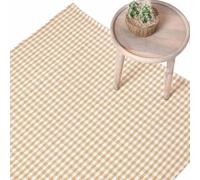 HOMESCAPES Tapis Carreaux Vichy rectangulaire en 100% Coton - Tissé Main Motif Damier Beige 60x90 cm - Petit Tapis Salon ou Chambre