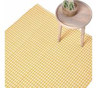 HOMESCAPES Tapis Carreaux Vichy rectangulaire en 100% Coton - Tissé Main Motif Damier Jaune 110x170 cm - Grand Tapis Salon ou Chambre