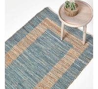 HOMESCAPES Tapis Chindi en Chanvre et Coton Gris, Fabrication Artisanale - Veranda - 160 x 230 cm