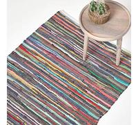 HOMESCAPES Tapis Chindi en Coton recyclé, Tapis Multicolore 120 x 180 cm