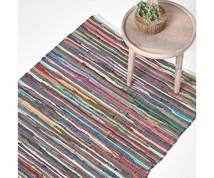 HOMESCAPES Tapis Chindi en Coton recyclé, Tapis Multicolore 120 x 180 cm