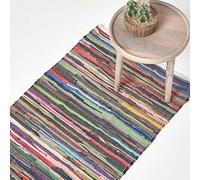 HOMESCAPES Tapis Chindi en Coton recyclé, Tapis Multicolore 66 x 200 cm