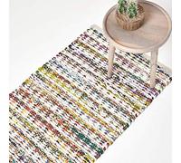 HOMESCAPES - Tapis Chindi Multicolore à Motif Triangles, Fabrication Artisanale - Chindi - 66 x 200 cm