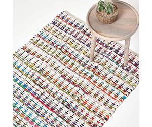 HOMESCAPES - Tapis Chindi Multicolore à Motif Triangles, Fabrication Artisanale - Chindi - 90 x 150 cm