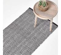 HOMESCAPES - Tapis Chindi Noir et Blanc, Fabrication Artisanale - Trance - 66 x 200 cm
