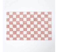 HOMESCAPES Tapis de Bain à Carreaux antidérapant en 100% Coton Rose, 50 x 80 cm