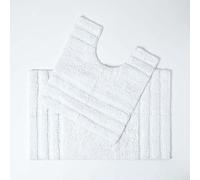 HOMESCAPES Tapis de Bain antidérapant 50 x 80cm + Contour WC 50 x 55cm, Lot de Tapis de Bain en Pur Coton Ultra Doux, Couleur Blanc