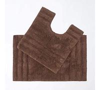 HOMESCAPES Tapis de Bain antidérapant 50 x 80cm + Contour WC 50 x 55cm, Lot de Tapis de Bain en Pur Coton Ultra Doux, Couleur Chocolat