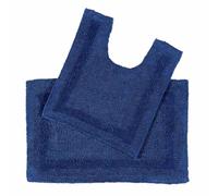HOMESCAPES Tapis de Bain et Contour WC en Coton, 1600 g/m², Extra Doux, 100% Coton, réversible, antidérapant, Lavable, Super Absorbant, Bleu Marine, Ensemble Tapis Salle de Bain et WC - Lot de 2