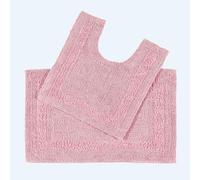 HOMESCAPES Tapis de Bain et Contour WC en Coton, 1600 g/m², Extra Doux, 100% Coton, réversible, antidérapant, Lavable, Super Absorbant, Rose poudré, Ensemble Tapis Salle de Bain et WC - Lot de 2