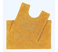Tapis de bain et contour WC en coton - HOMESCAPES - Jaune moutarde - Rectangulaire - Uni - Essentiel