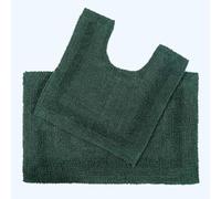 HOMESCAPES Tapis de Bain et Contour WC en Coton, 1600 g/m², Extra Doux, 100% Coton, réversible, antidérapant, Lavable, Super Absorbant, Vert Mousse, Ensemble Tapis Salle de Bain et WC - Lot de 2