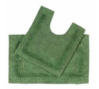 HOMESCAPES Tapis de Bain et Contour WC en Coton, Tapis de Bain Vert Bouteille, Ensemble Tapis Salle de Bain et WC - Lot de 2