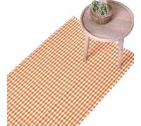 HOMESCAPES Tapis de Couloir Carreaux Vichy en 100% Coton - Tapis rectangulaire tissé Main - Tapis Damier Orange 66x200 cm - Tapis Long ou Grand Tapis Descente de lit