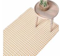 HOMESCAPES Tapis de Couloir Carreaux Vichy rectangulaire en 100% Coton - Tissé Main Motif Damier Beige 66x200 cm - Tapis Long ou Grand Tapis Descente de lit