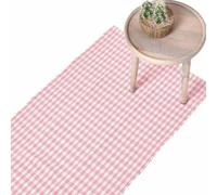HOMESCAPES Tapis de Couloir Carreaux Vichy rectangulaire en 100% Coton - Tissé Main Motif Damier Rose 66x200 cm - Tapis Long ou Grand Tapis Descente de lit