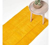 HOMESCAPES Tapis de Couloir Chenille uni en 100% Coton Jaune Moutarde - 66 x 200 cm