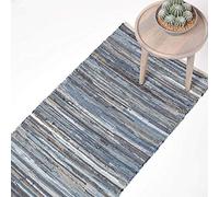 HOMESCAPES - Tapis de Couloir Denim Bleu en Jeans recyclés - 66 x 200 cm