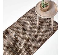 HOMESCAPES Tapis de Couloir en Cuir et Chanvre Madras Marron, 66x200 cm
