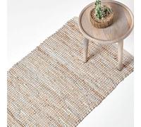 HOMESCAPES Tapis de Couloir en Cuir et Chanvre Madras Naturel, 66x200 cm