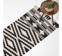 HOMESCAPES Tapis de Couloir Kilim en Coton, Tapis Long Noir et Blanc Dinan, Tapis de Salon Artisanal 66x200 cm