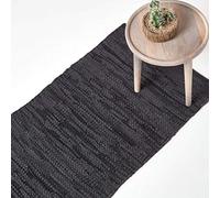 HOMESCAPES Tapis d'escalier (66 x 200cm) Decoration. 100% Cuir Authentique. Couleur Noir
