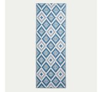 HOMESCAPES Tapis d'extérieur résistant aux intempéries bleu-blanc 75 x 200 cm, tapis de jardin Mia réversible, tapis de passage à motifs géométriques pour balcon, terrasse, cuisine, entrée & jardin d'