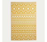 HOMESCAPES Tapis d'extérieur résistant aux intempéries jaune-blanc 180 x 270 cm, tapis de jardin Anna réversible avec motif ethnique pour balcon, terrasse, cuisine, entrée & jardin d'hiver
