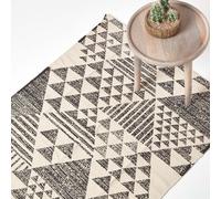 HOMESCAPES Tapis en coton Delphi à motifs géométriques noirs et blancs, 120 x 170 cm