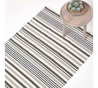 HOMESCAPES Tapis en coton rayé noir-gris, 150x240 cm