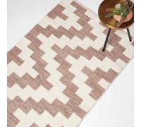HOMESCAPES Tapis en coton tissé main Malina - 90 x 150 cm, crème-marron à motifs