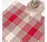 HOMESCAPES - Tapis en Laine à imprimé Motif écossais Tartan Rouge, Fabrication Artisanale - Walker - 70 x 120 cm