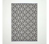 HOMESCAPES Tapis extérieur résistant Pluie et UV, Tapis de Jardin imperméable réversible Blanc et Gris, 120 x 180 cm, Intérieur extérieur terrasse Balcon