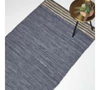 HOMESCAPES Tapis Gris en Cuir recyclé à Rayures, Tapis rectangulaire Naturel 160x230 cm