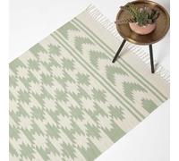 HOMESCAPES Tapis Kilim en Coton, Tapis Vert Turin, Tapis de Salon Artisanal 120x170 cm