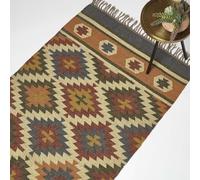HOMESCAPES Tapis Kilim en Jute et Laine, Tapis Multicolore Lucea, Tapis de Salon Artisanal 90x150 cm