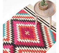 HOMESCAPES - Tapis Kilim en Laine à Motif géométrique Multicolore, Fabrication Artisanale - Manila - 90 x 150 cm